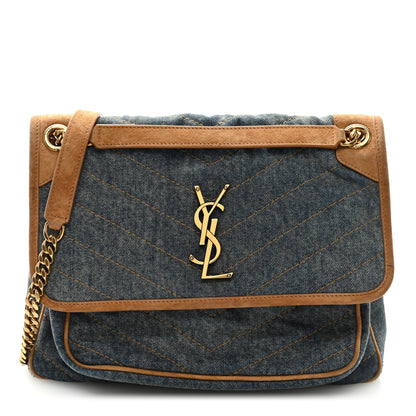 Saint Laurent Denim Suede Monogram Medium Niki Chain Satchel Blue Cinnamon 1 of 8