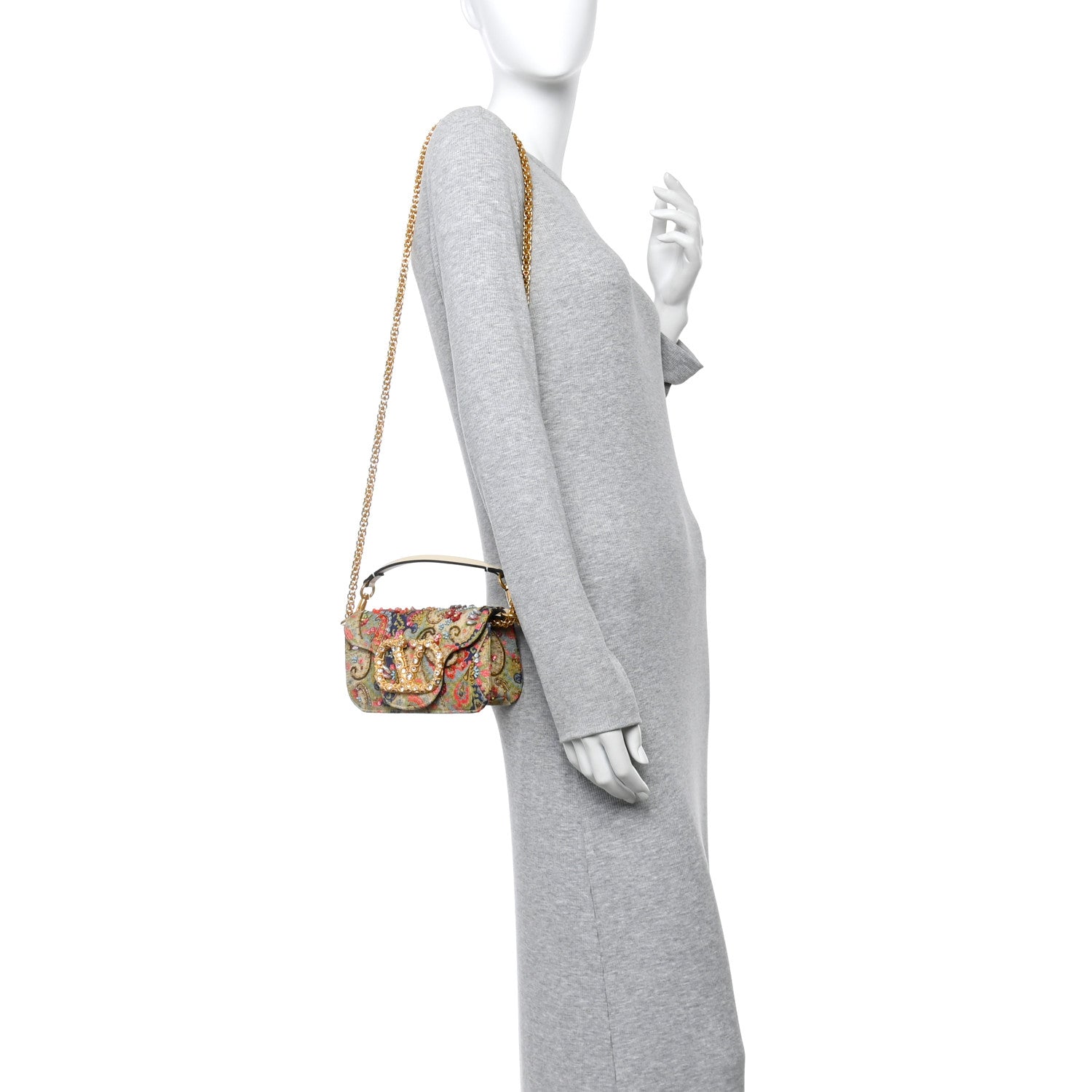 Valentino Garavani Fabric Beaded Crystal Embroidered Paisley Vlogo Small Loco Shoulder Bag Butter White Multicolor 2 of 9