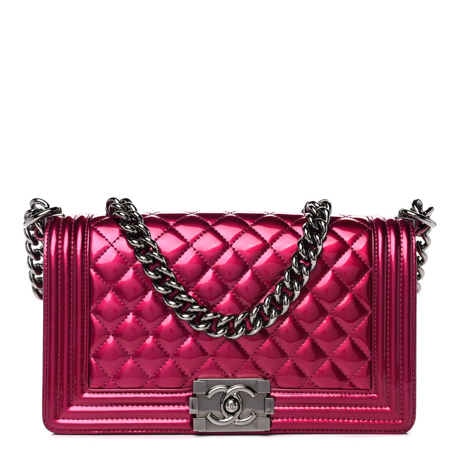 Chanel Metallic Patent Calfskin Quilted Medium Boy Flap Pink 1 of 10