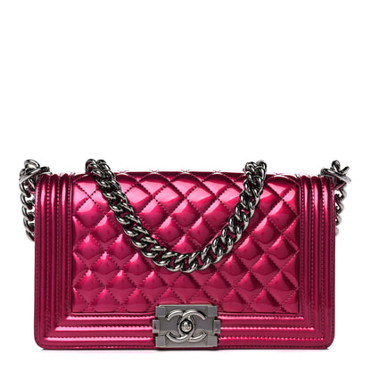Chanel Metallic Patent Calfskin Quilted Medium Boy Flap Pink 1 of 10