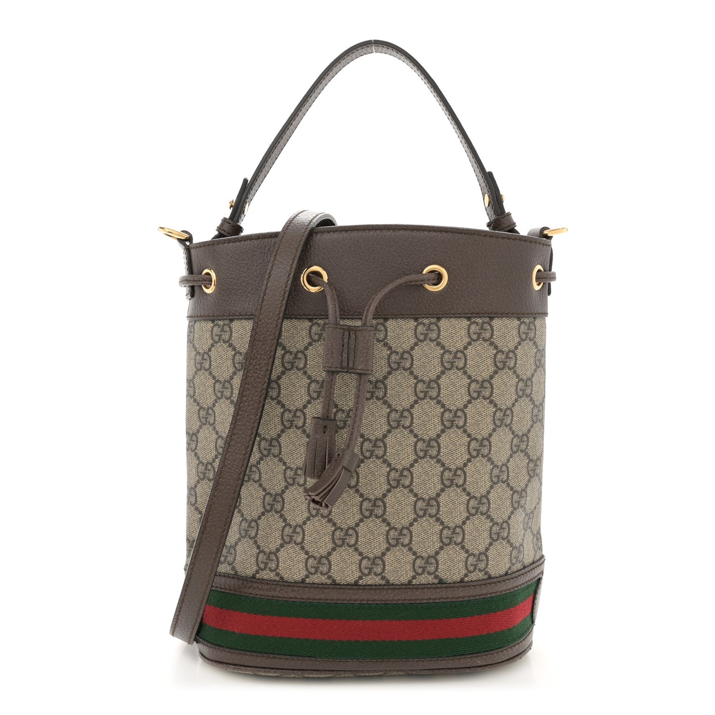 GG Supreme Monogram Web Small Ophidia Bucket Bag Brown