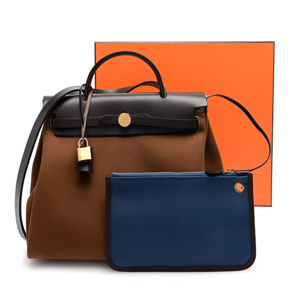 Hermes Toile Officier Vache Hunter Herbag Zip Retourne 31 PM Alezan Bleu Outremer Ebene 11 of 11
