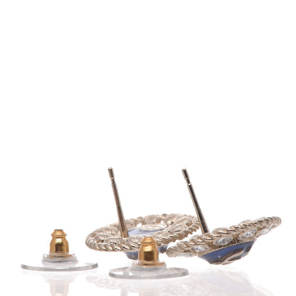 Chanel Crystal CC Round Earrings Blue Light Gold 4 of 5