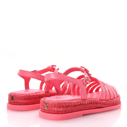 Chanel Lambskin Espadrille Sandals 39 Coral 5 of 10