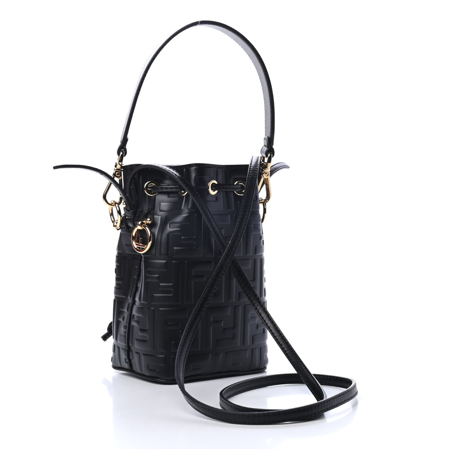 Vitello Liberty F is Fendi FF 1974 Embossed Mini Mon Tresor Bucket Bag Black