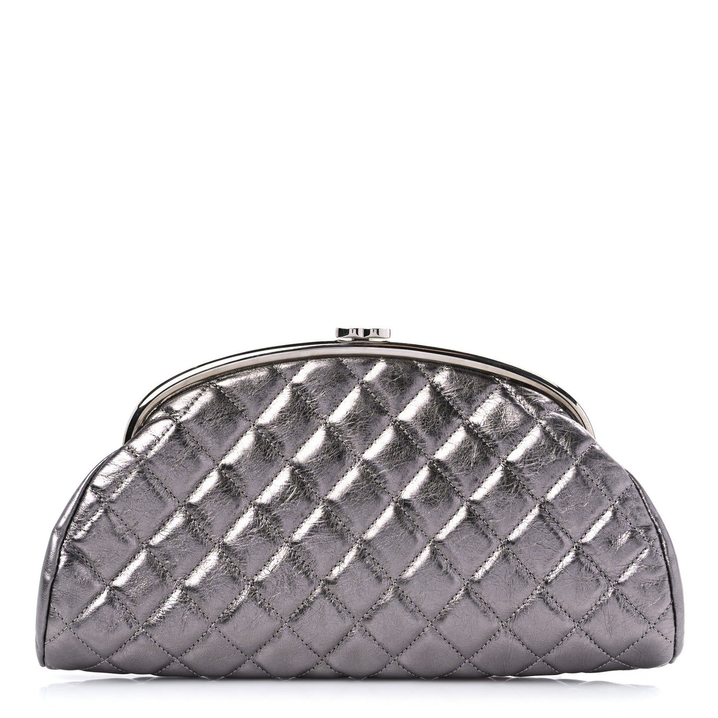 Metallic Aged Calfskin Quilted Timeless Clutch Silver