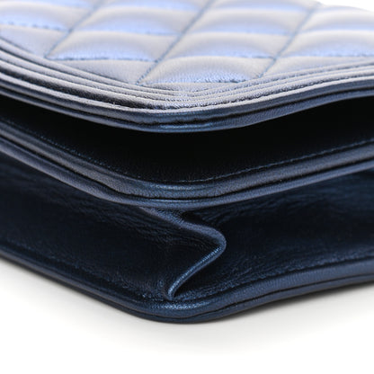 Chanel Metallic Lambskin Quilted Boy Wallet On Chain WOC Blue 11 of 15