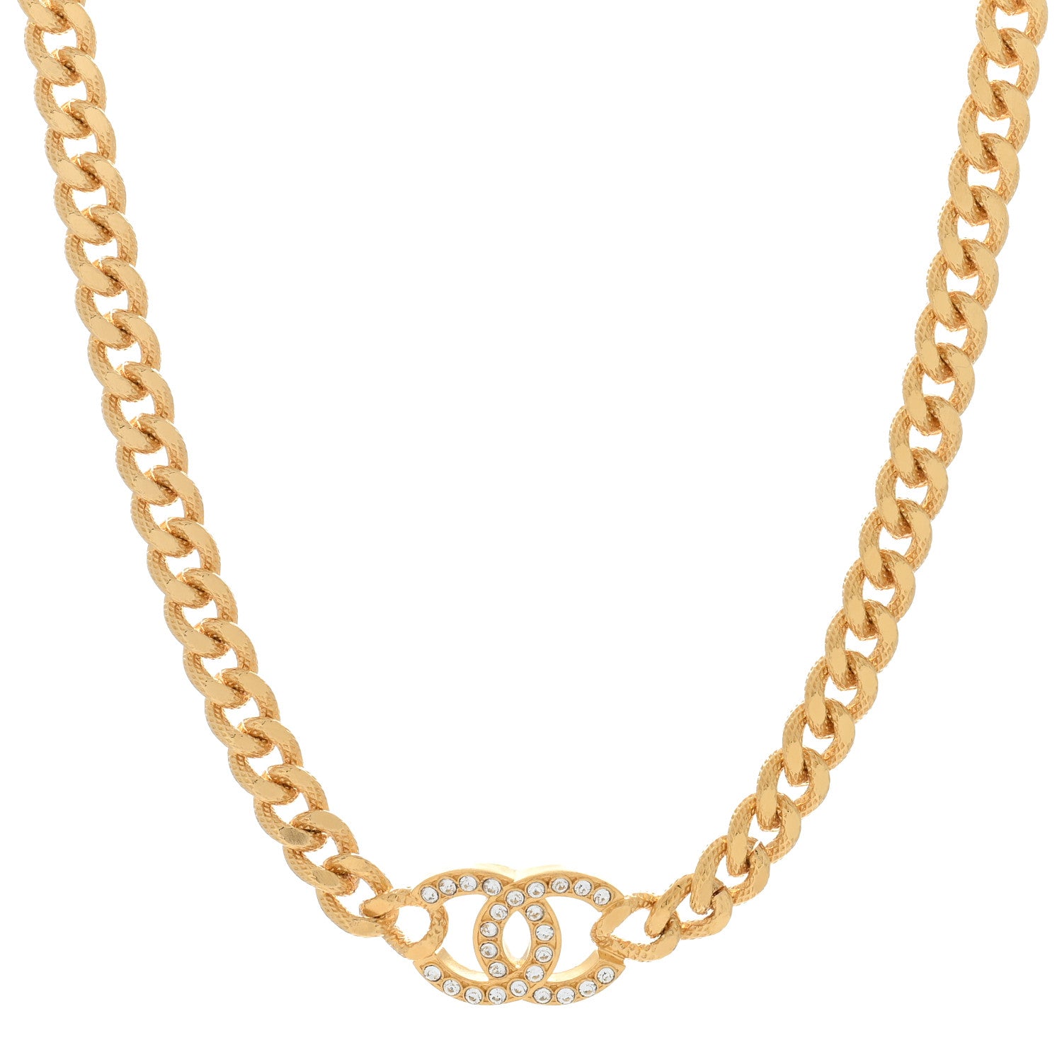 Chanel Crystal Chain Link CC Choker Necklace Gold 1 of 4