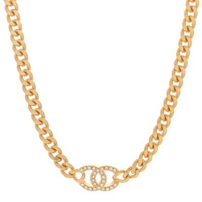 Chanel Crystal Chain Link CC Choker Necklace Gold 1 of 4