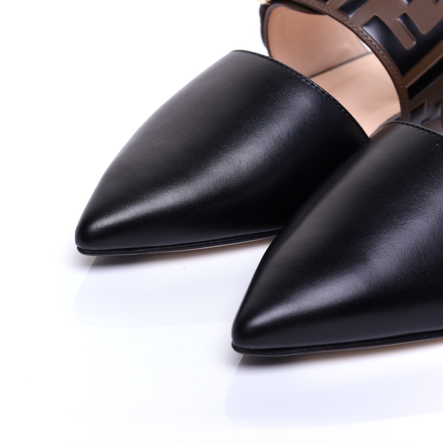 Fendi Vitello FF Embossed Buckle Flat Mules 35.5 Maya Black 6 of 11