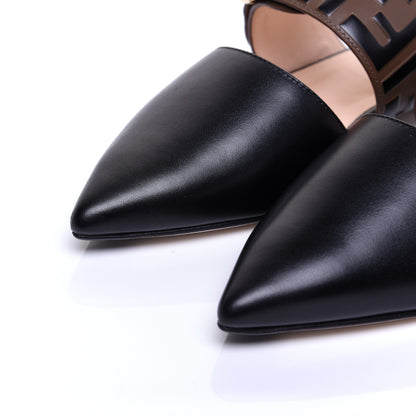 Fendi Vitello FF Embossed Buckle Flat Mules 35.5 Maya Black 6 of 11