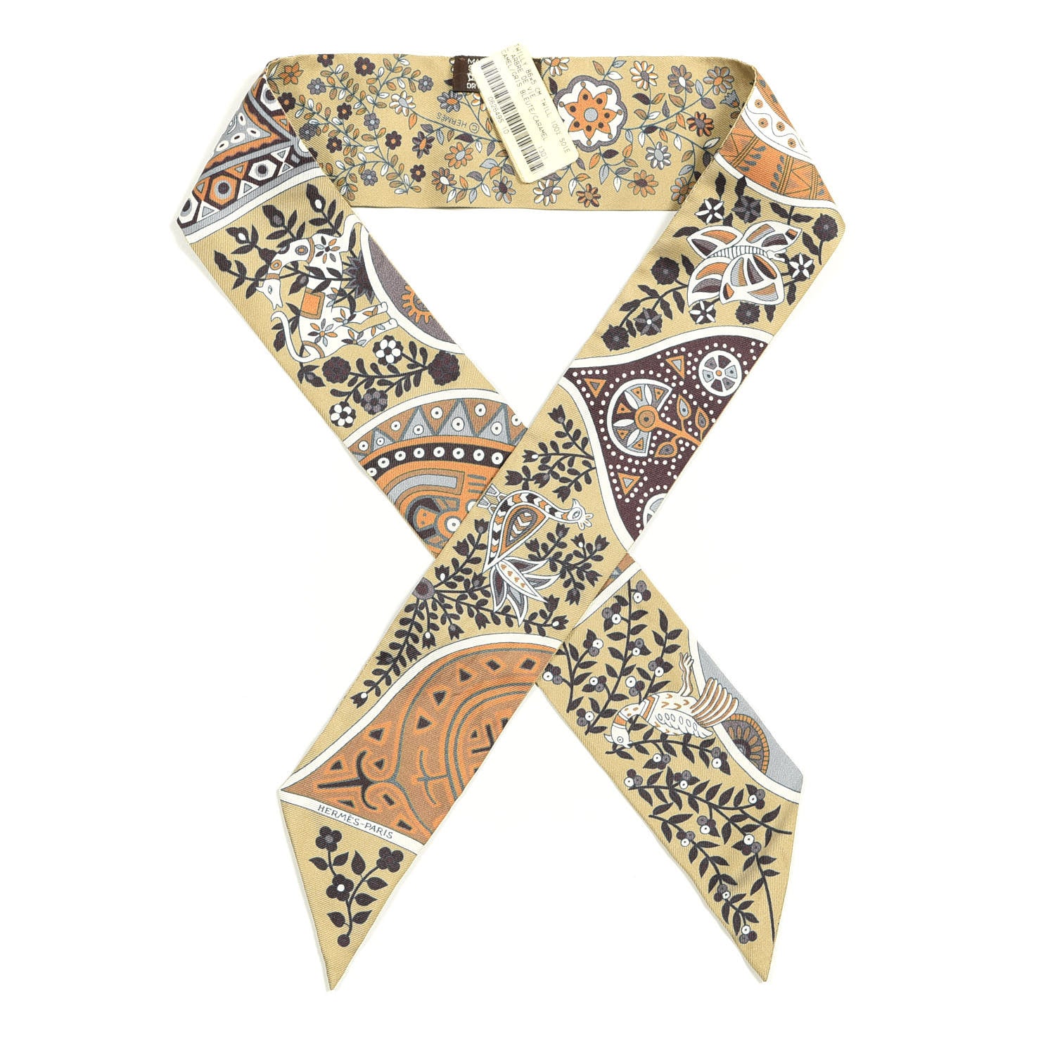 Hermes Silk L'Arbre De Vie Twilly Camel Gris Bleuete Caramel 1 of 4