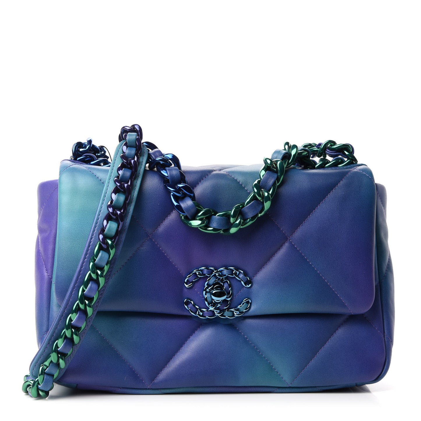 Tie Dye Calfskin Quilted Medium Chanel 19 Flap Blue Purple