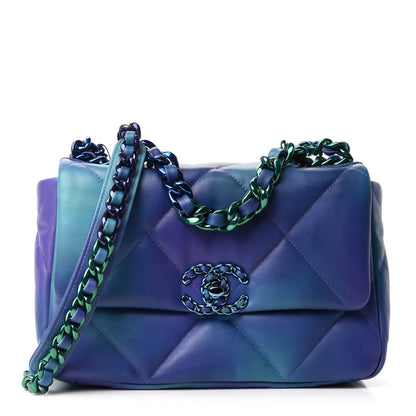 Chanel Tie Dye Calfskin Quilted Medium Chanel 19 Flap Blue Purple 1 of 11