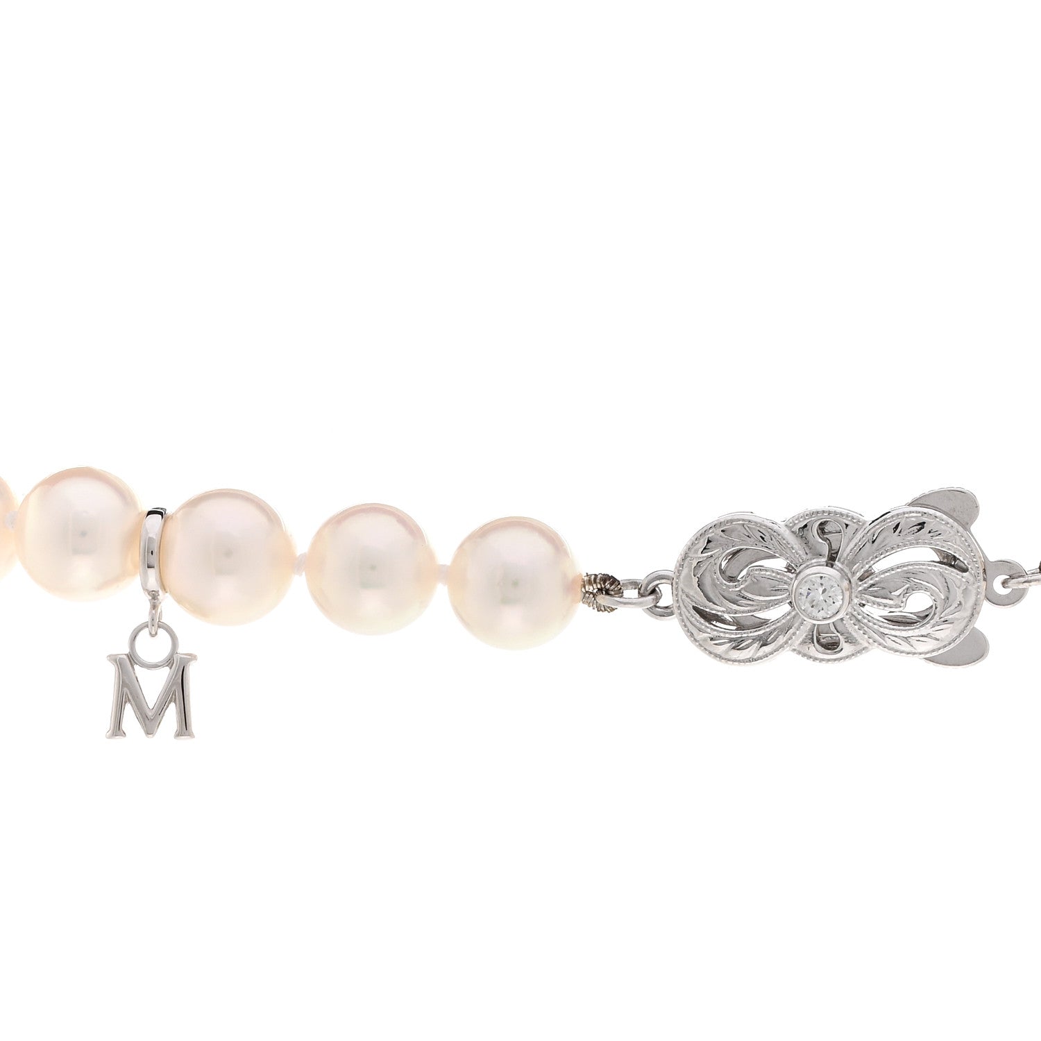 Mikimoto 18K White Gold Diamond Akoya Pearl 7-7.5mm Strand Rondelle Necklace 4 of 4