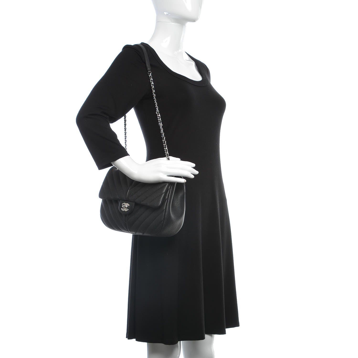 Chanel Caviar Chevron Quilted Small Puffy CC Flap Black 2 of 8