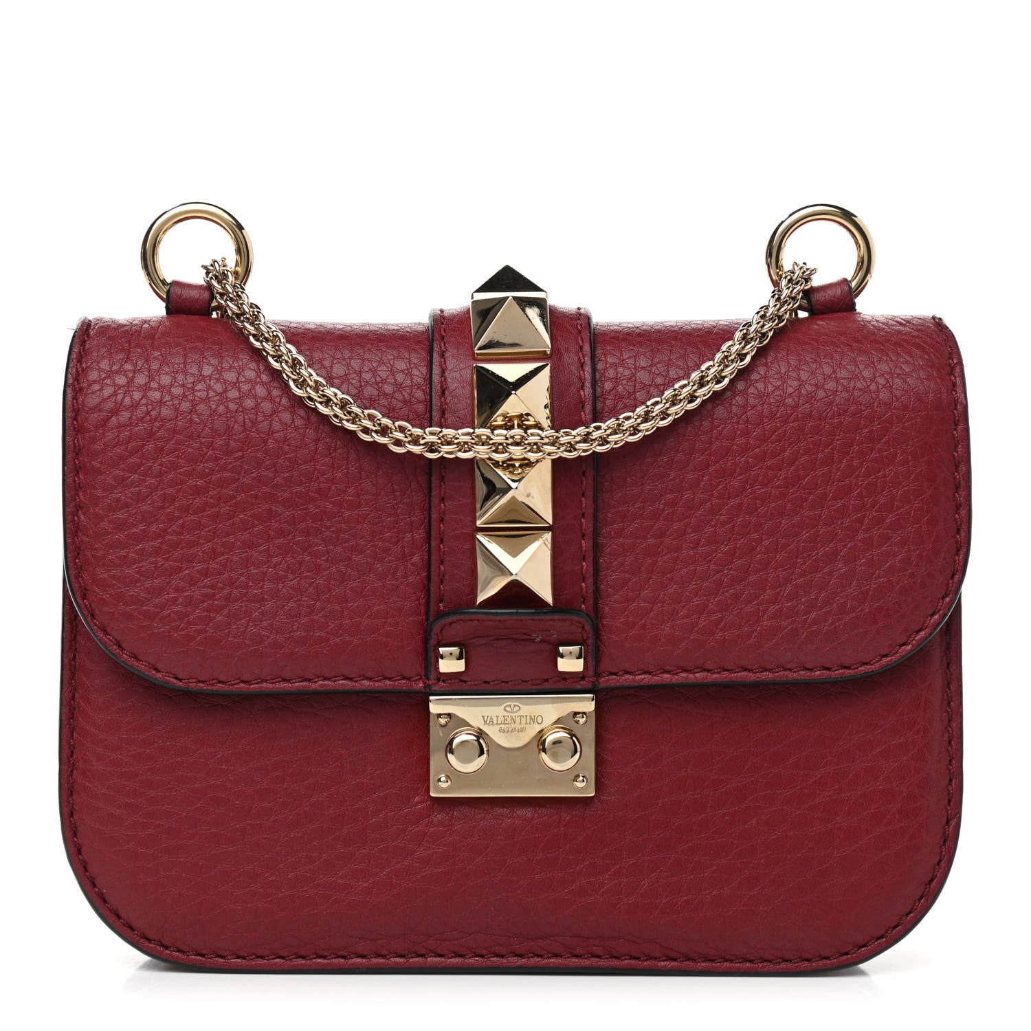 Valentino Garavani Pebbled Calfskin Small Glam Lock Rockstud Flap Red 1 of 10