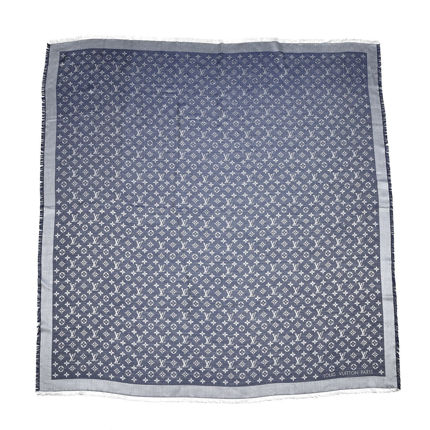 Louis Vuitton Silk Wool Monogram Denim Shawl Blue 1 of 4