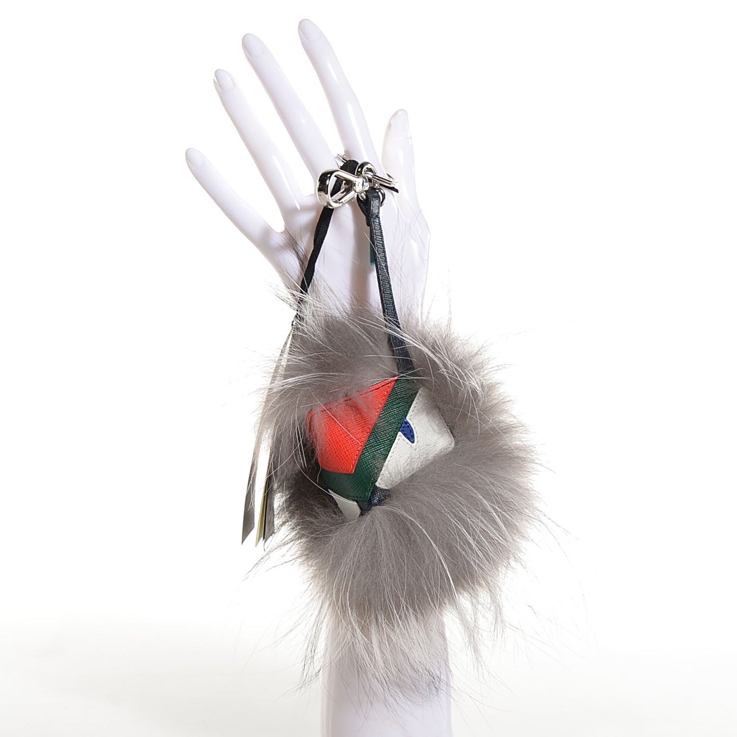 Silver Fox Fur Vitello Elite Monster Bag Bug Cube Charm Multicolor