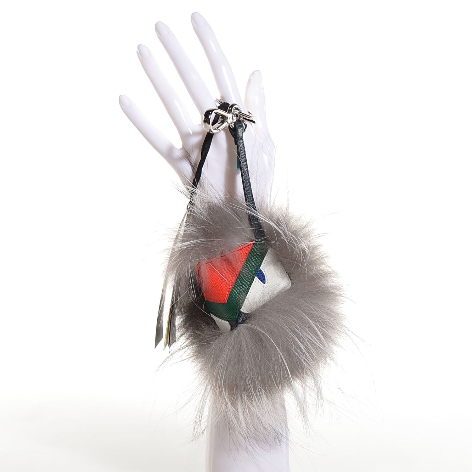 Fendi Silver Fox Fur Vitello Elite Monster Bag Bug Cube Charm Multicolor 2 of 9