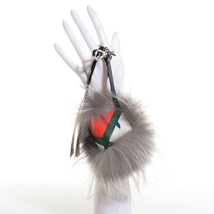 Fendi Silver Fox Fur Vitello Elite Monster Bag Bug Cube Charm Multicolor 2 of 9