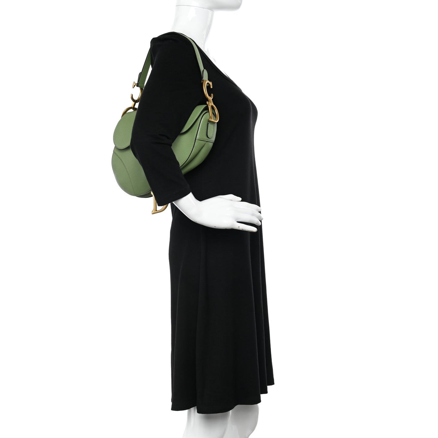 Grained Calfskin Saddle Bag Green