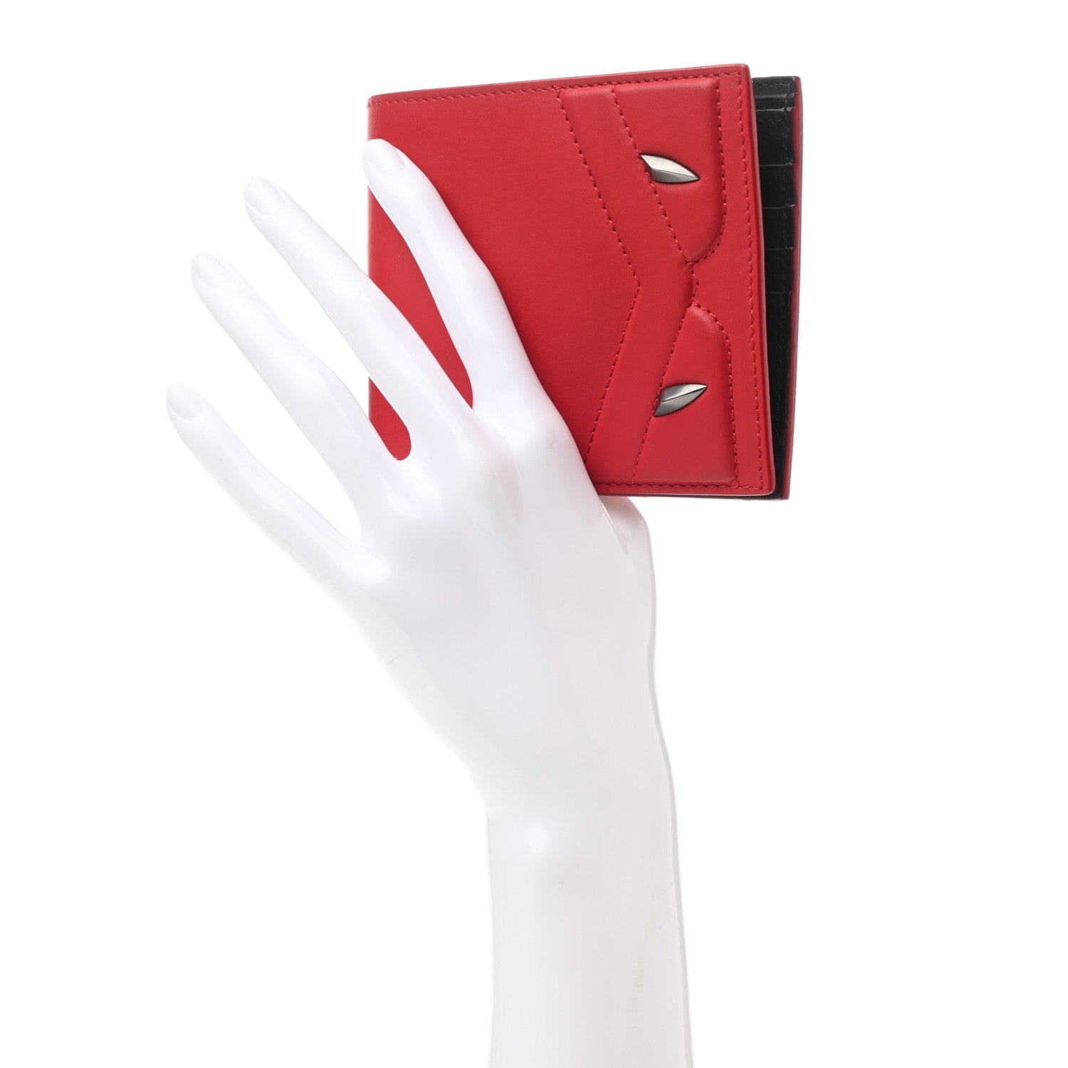 Fendi Vitello Century Eyebrow Monster Eyes Embossed Bi-fold Wallet Rosso 2 of 7