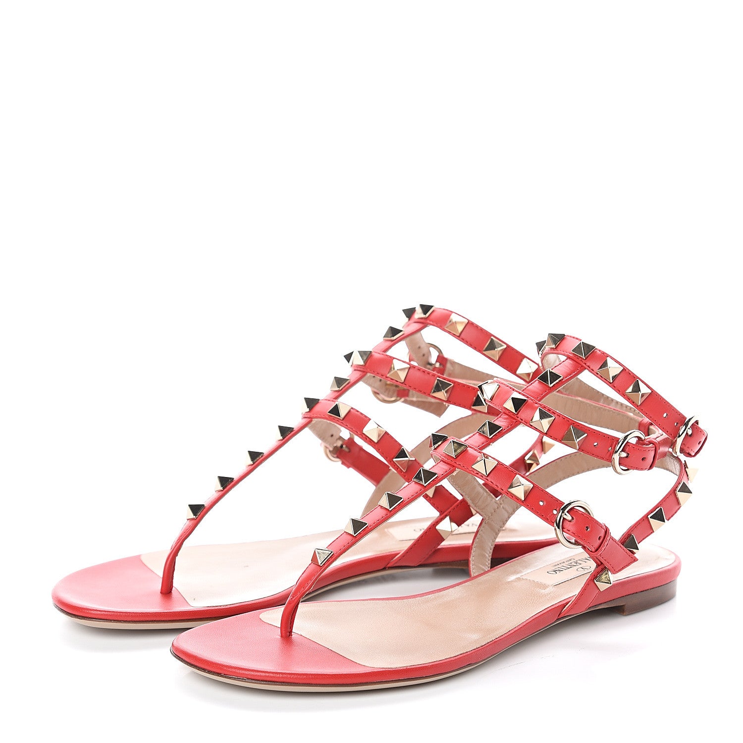 Valentino Garavani Calfskin Nappa Rockstud Ankle Wrap Flat Thong Sandals 36 Rouge Pur 3 of 7