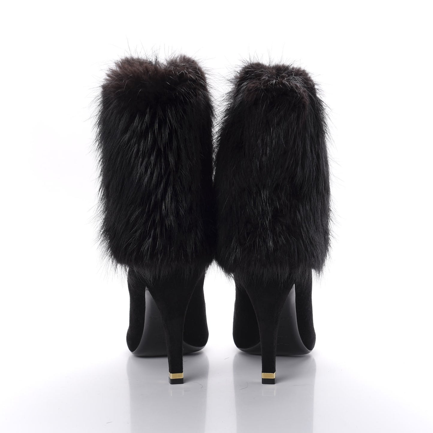Suede Beaver Fur Glam Ankle Boots 39.5 Black