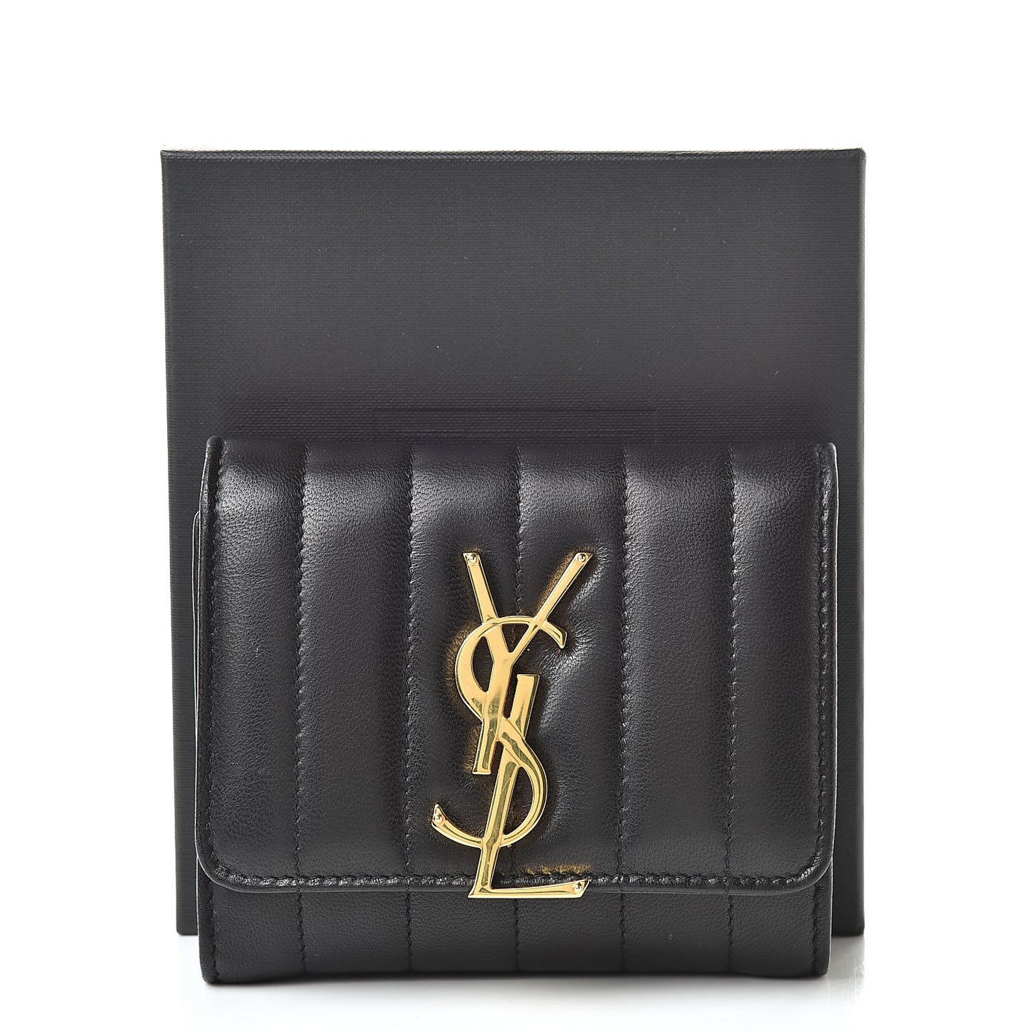 Lambskin Matelasse Monogram Vicky Tri-Fold Wallet Black