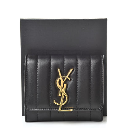 Saint Laurent Lambskin Matelasse Monogram Vicky Tri-Fold Wallet Black 10 of 10