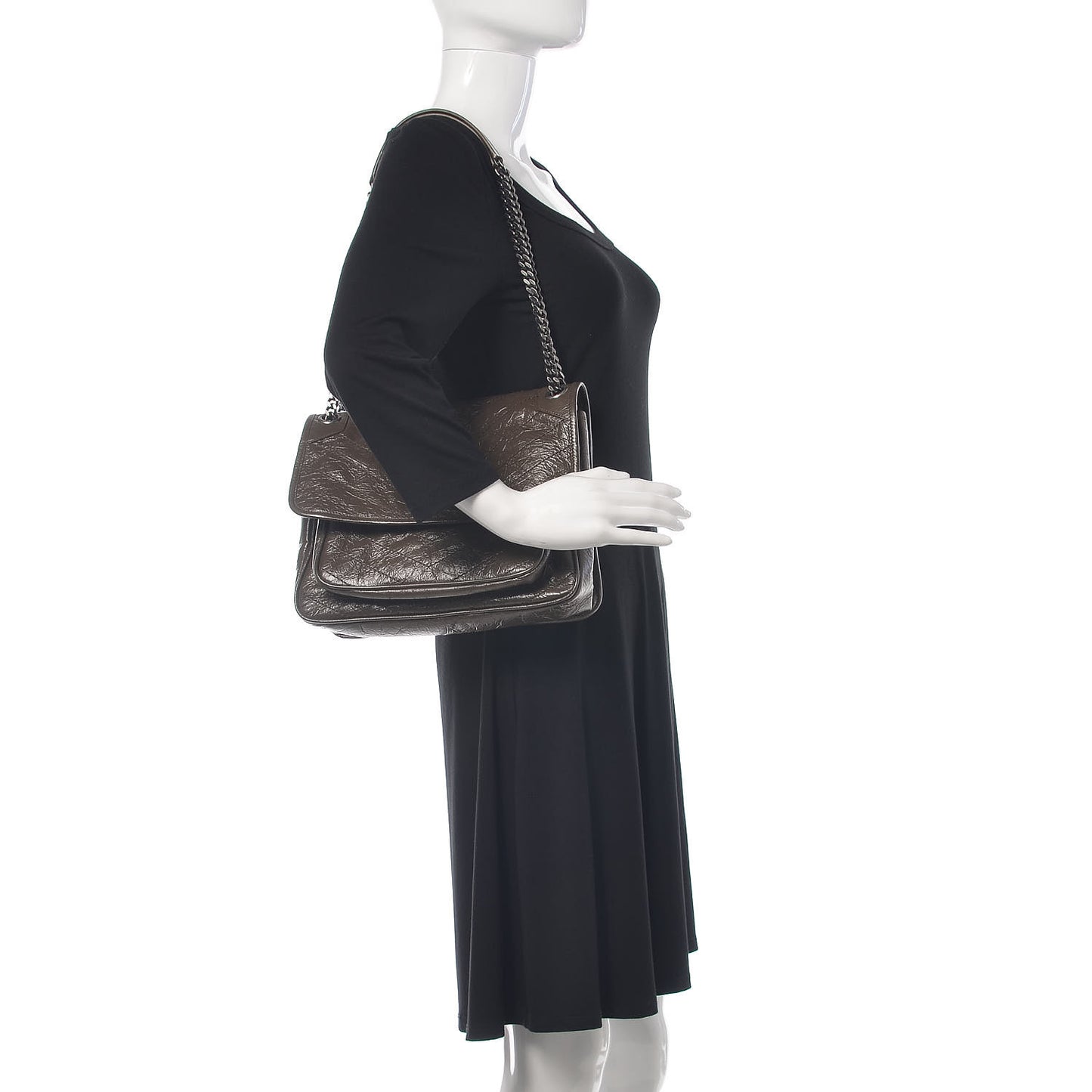 Crinkled Calfskin Matelasse Monogram Medium Niki Chain Satchel Faggio
