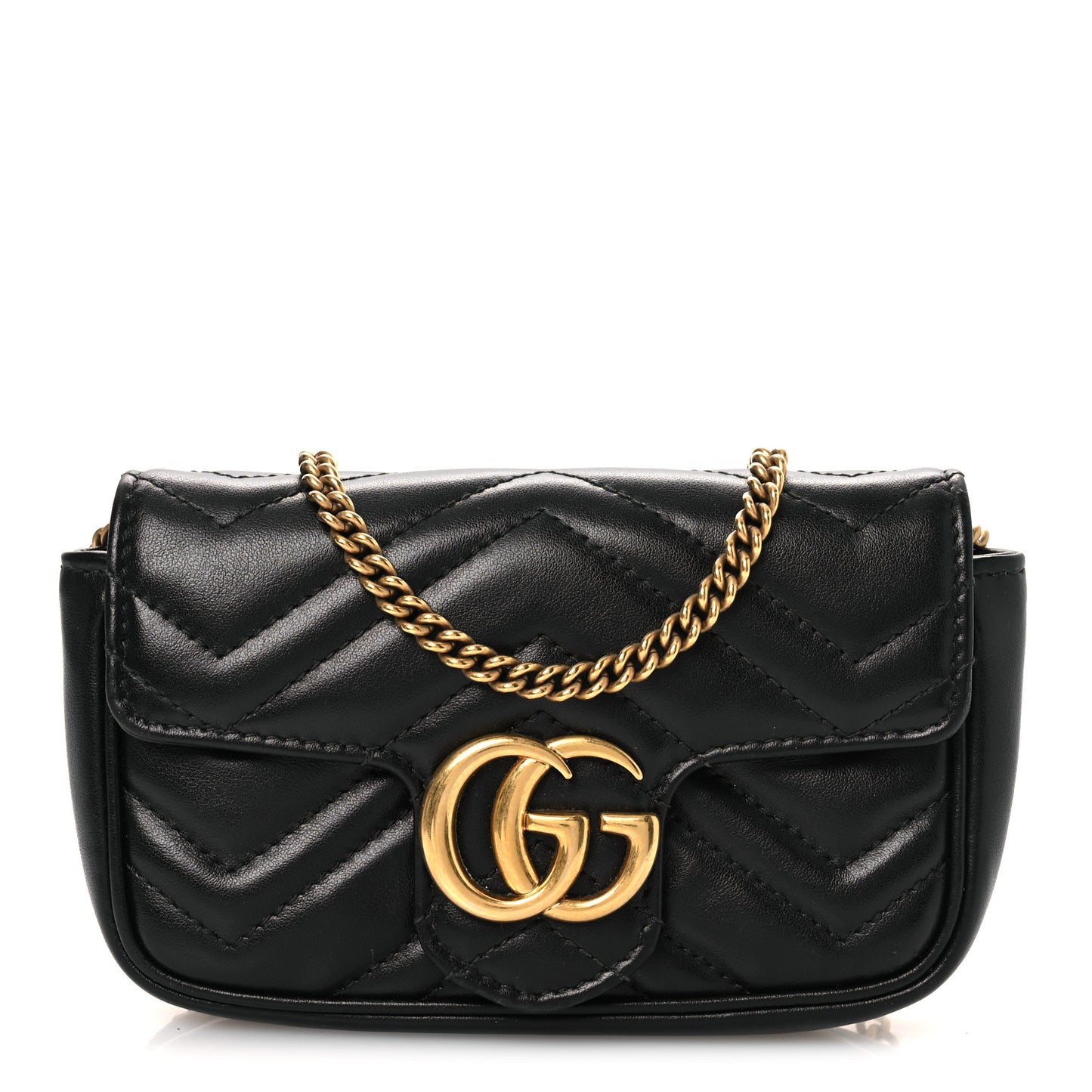 Calfskin Matelasse Super Mini GG Marmont Shoulder Bag Black