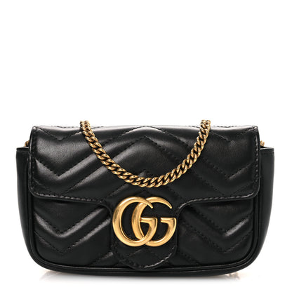 Gucci Calfskin Matelasse Super Mini GG Marmont Shoulder Bag Black 1 of 11