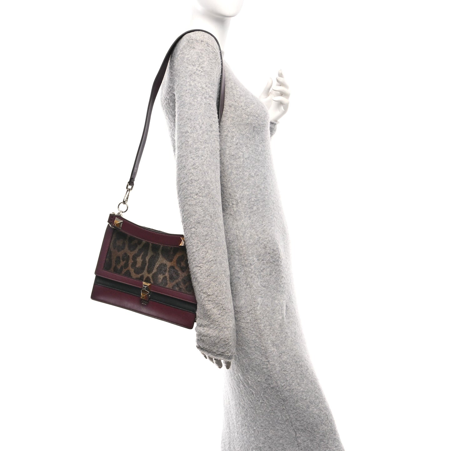 Vitello Pelo Dolce Liberty Lucido Sfumato Leopard Kan I Shoulder Bag Grigio Marrone Bordeaux
