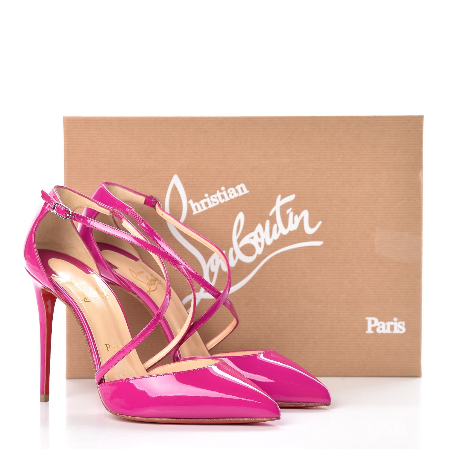 Christian Louboutin Patent Cross Blake 100 Pumps 37 Rose Indien 8 of 8