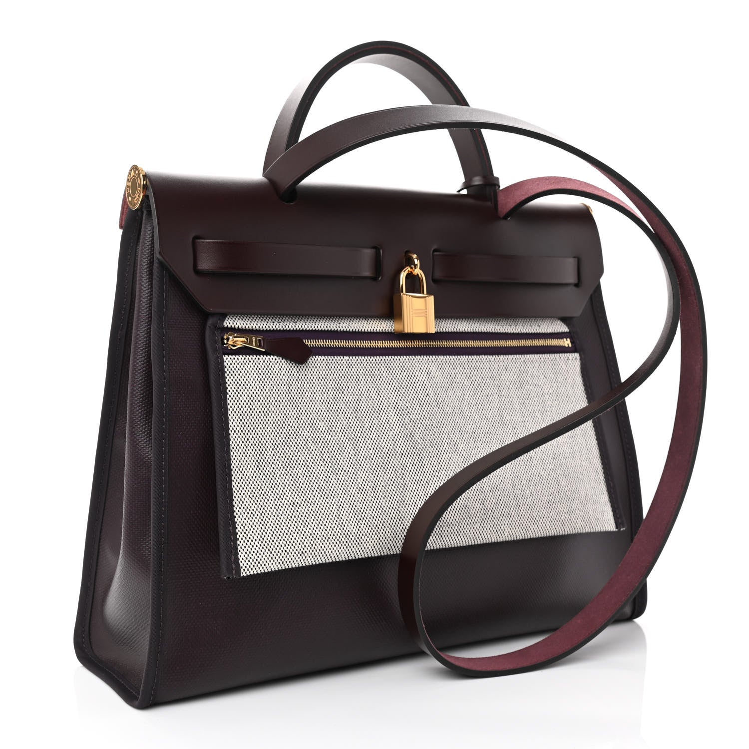 Hermes Toile H Berline Vache Hunter Herbag Zip PM 31 Cassis Ecru Black Rouge Sellier 4 of 12