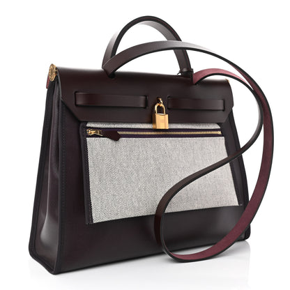 Hermes Toile H Berline Vache Hunter Herbag Zip PM 31 Cassis Ecru Black Rouge Sellier 4 of 12