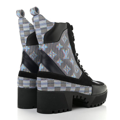 Louis Vuitton Monogram LV Pop Suede Calfskin Laureate Platform Desert Boots 38.5 Blue 4 of 10