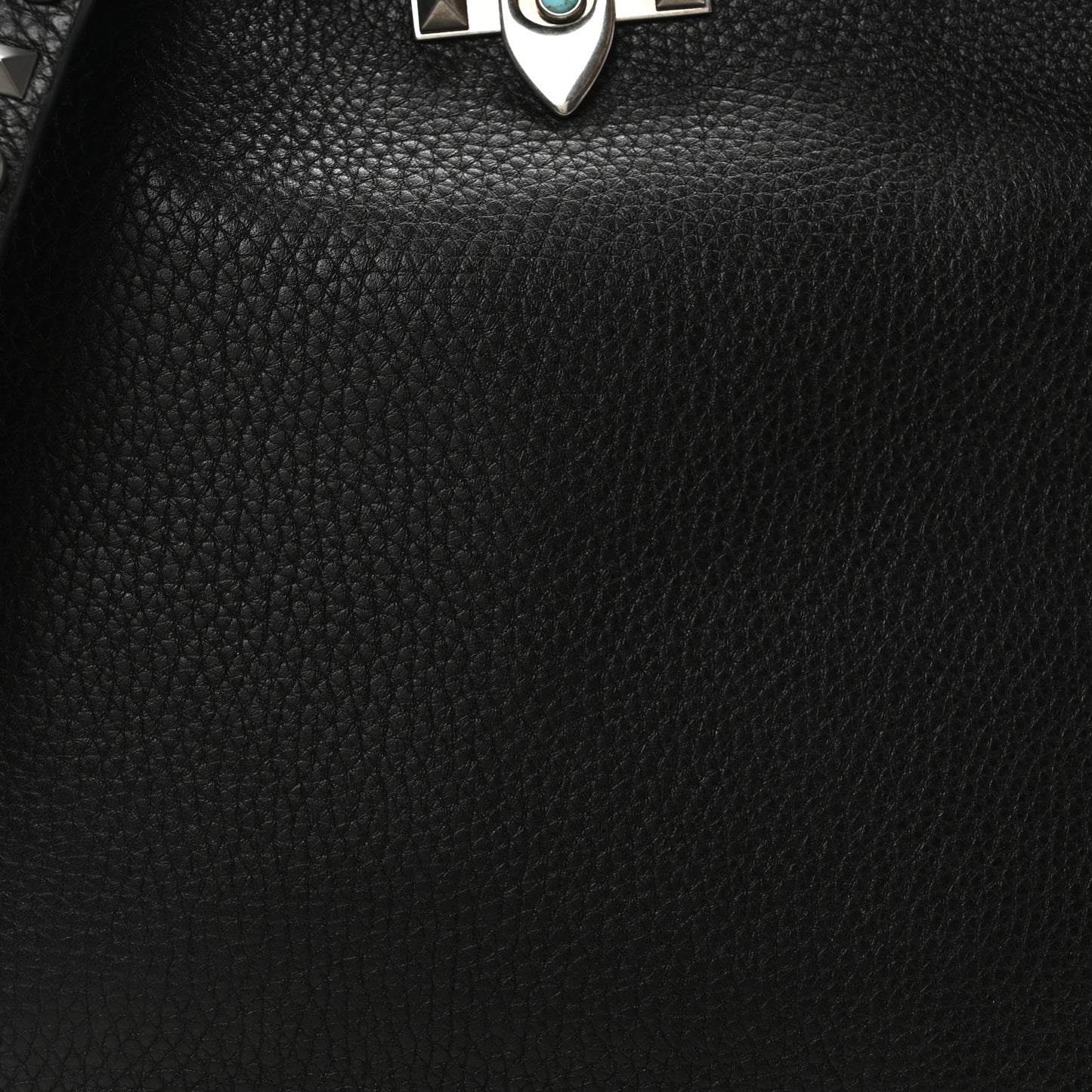 Grained Calfskin Turquoise Small Rockstud Rolling Flip-Lock Messenger Black