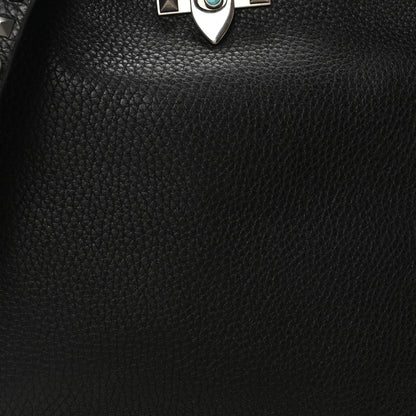 Valentino Garavani Grained Calfskin Turquoise Small Rockstud Rolling Flip-Lock Messenger Black 7 of 9