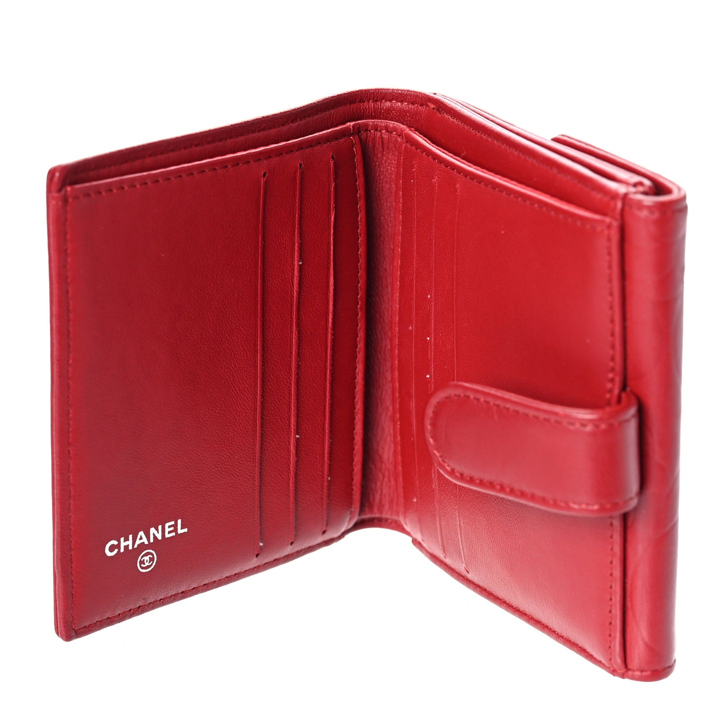 Lambskin Camellia Embossed Compact French Flap Wallet Red