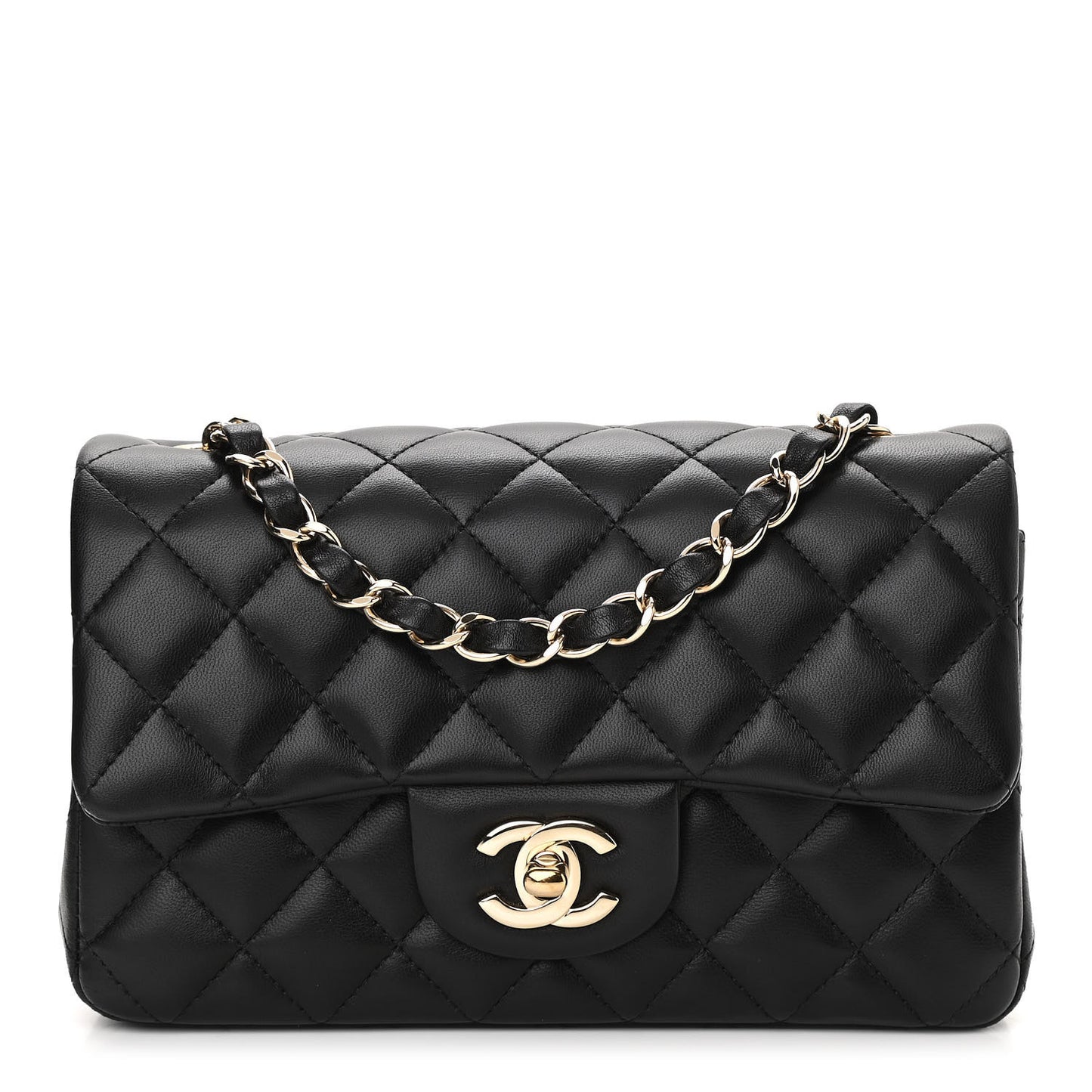 Lambskin Quilted Mini Rectangular Flap Black