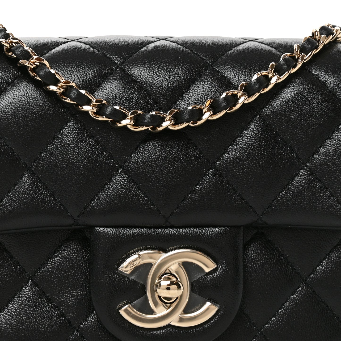 Lambskin Quilted Mini Rectangular CC Slide Flap Black