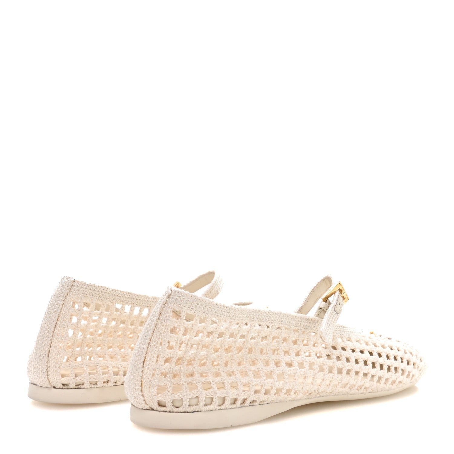Prada Knit Crochet Logo Ballerina Flats 38 Ivory 5 of 9