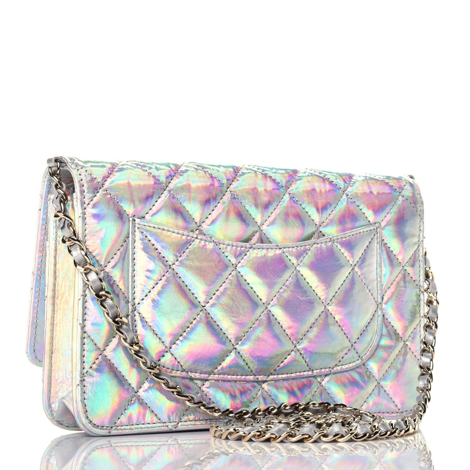 Chanel Iridescent Goatskin Quilted Wallet On Chain WOC Silver 3 of 9
