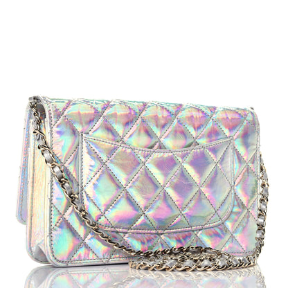 Chanel Iridescent Goatskin Quilted Wallet On Chain WOC Silver 3 of 9