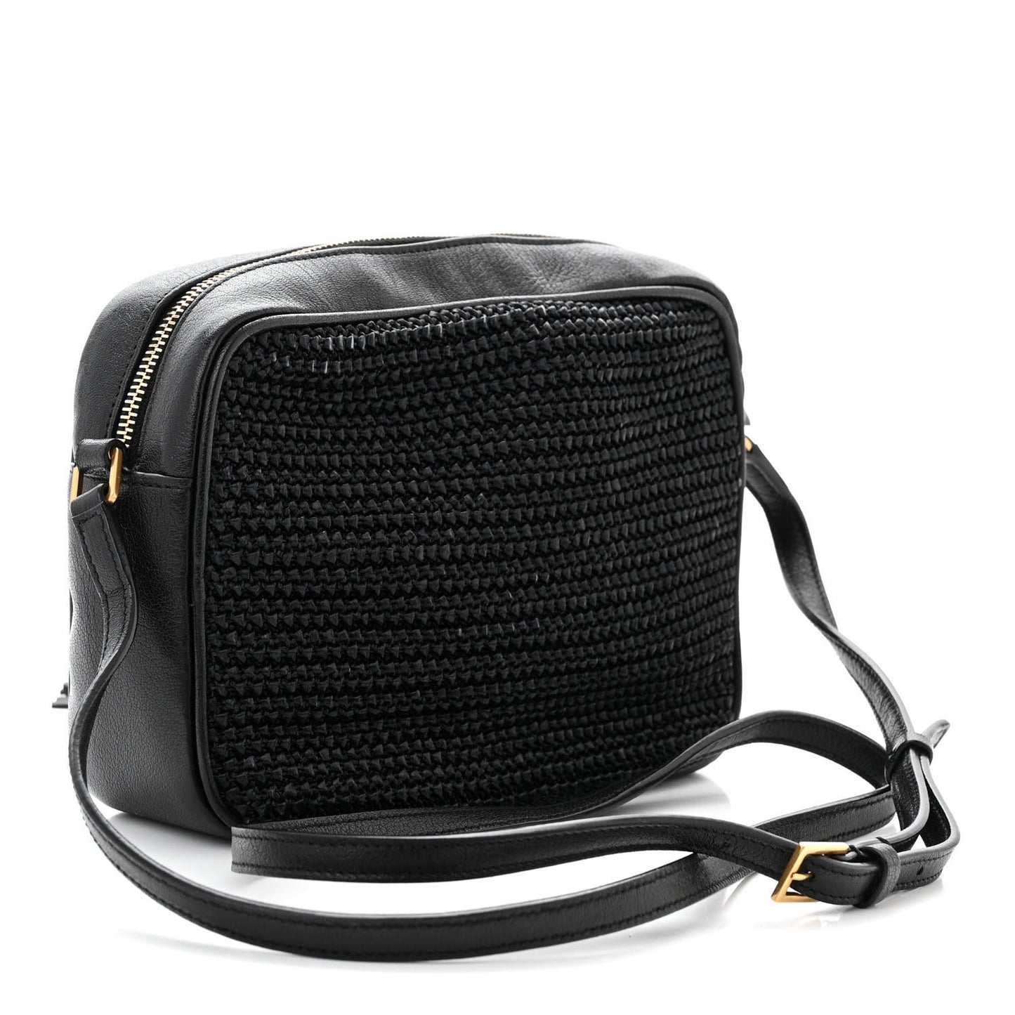 Raffia Canvas Monogram Lou Camera Bag Black