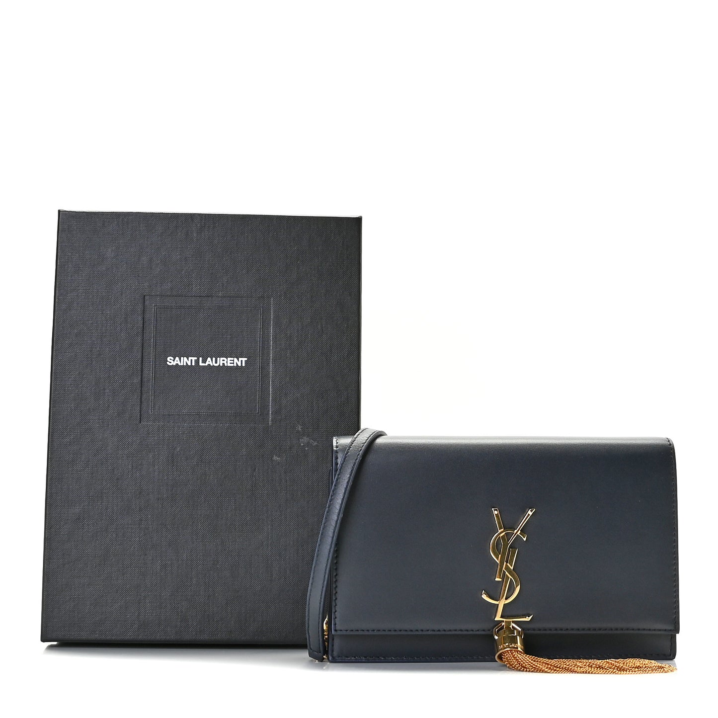 Smooth Calfskin Classic Monogram Kate Tassel Chain Wallet Black