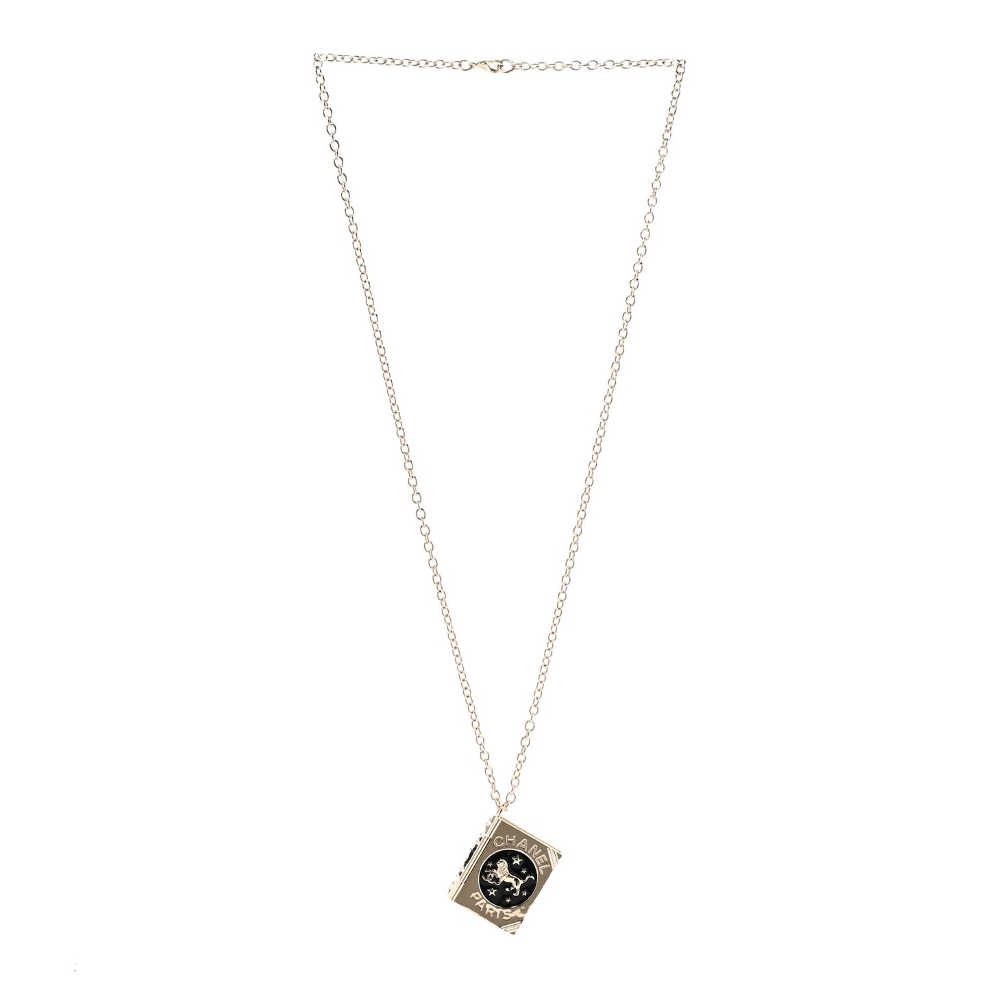 Metal CC Lion Book Locket Necklace Gold